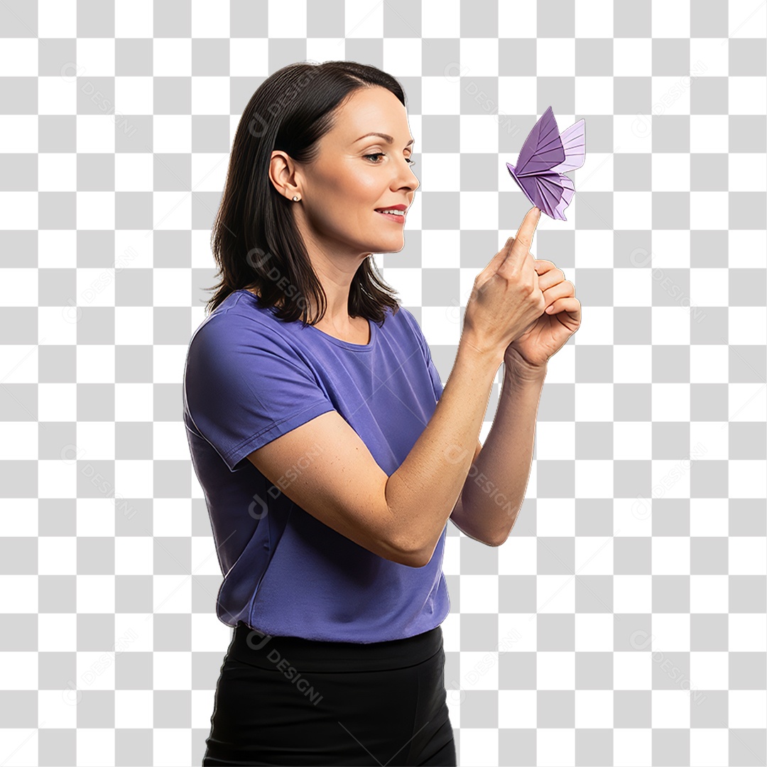 Mulher em Campanha Março Lilás PNG Transparente