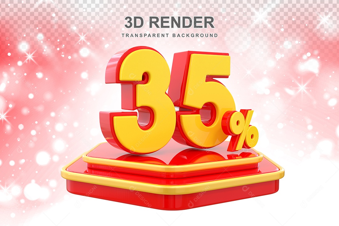 Pódio de Desconto 35% Elemento 3D Dourado e Vermelho para Composição PSD