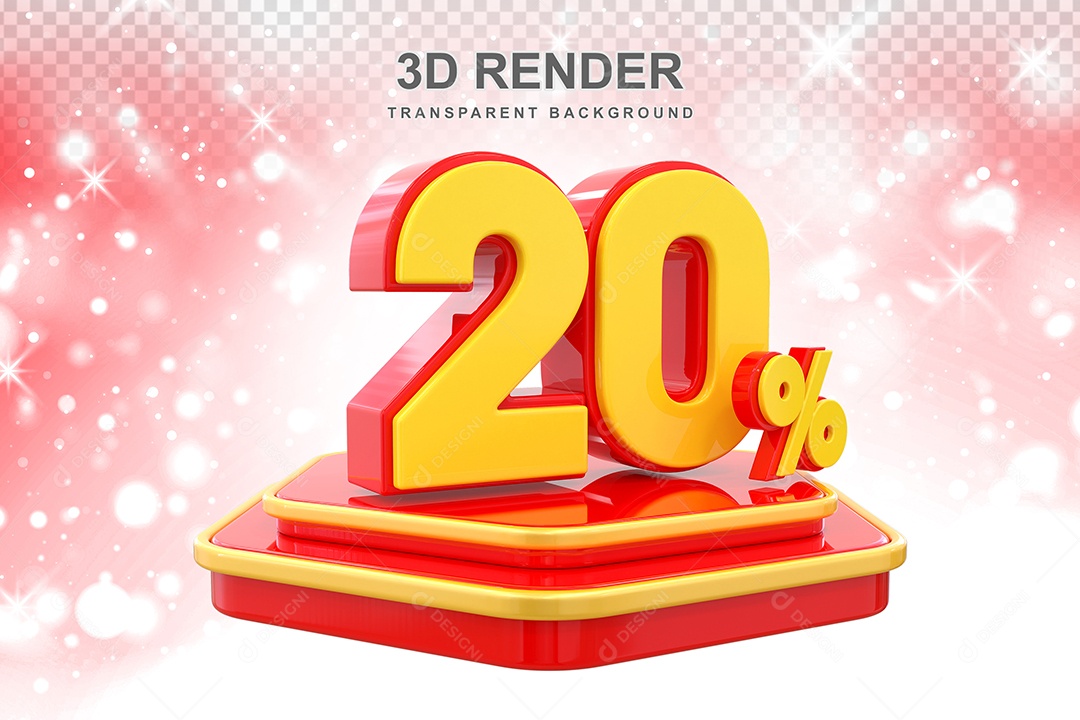 Pódio de Desconto 20% Elemento 3D Dourado e Vermelho para Composição PSD