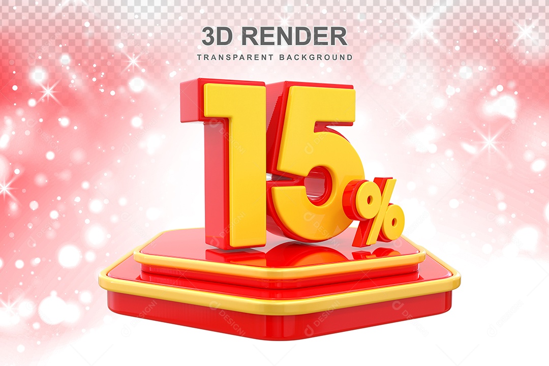 Pódio de Desconto 15% Elemento 3D Dourado e Vermelho para Composição PSD