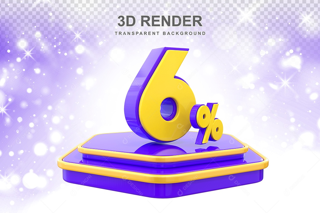 Pódio de Desconto 6% Elemento 3D Dourado e Roxo para Composição PSD