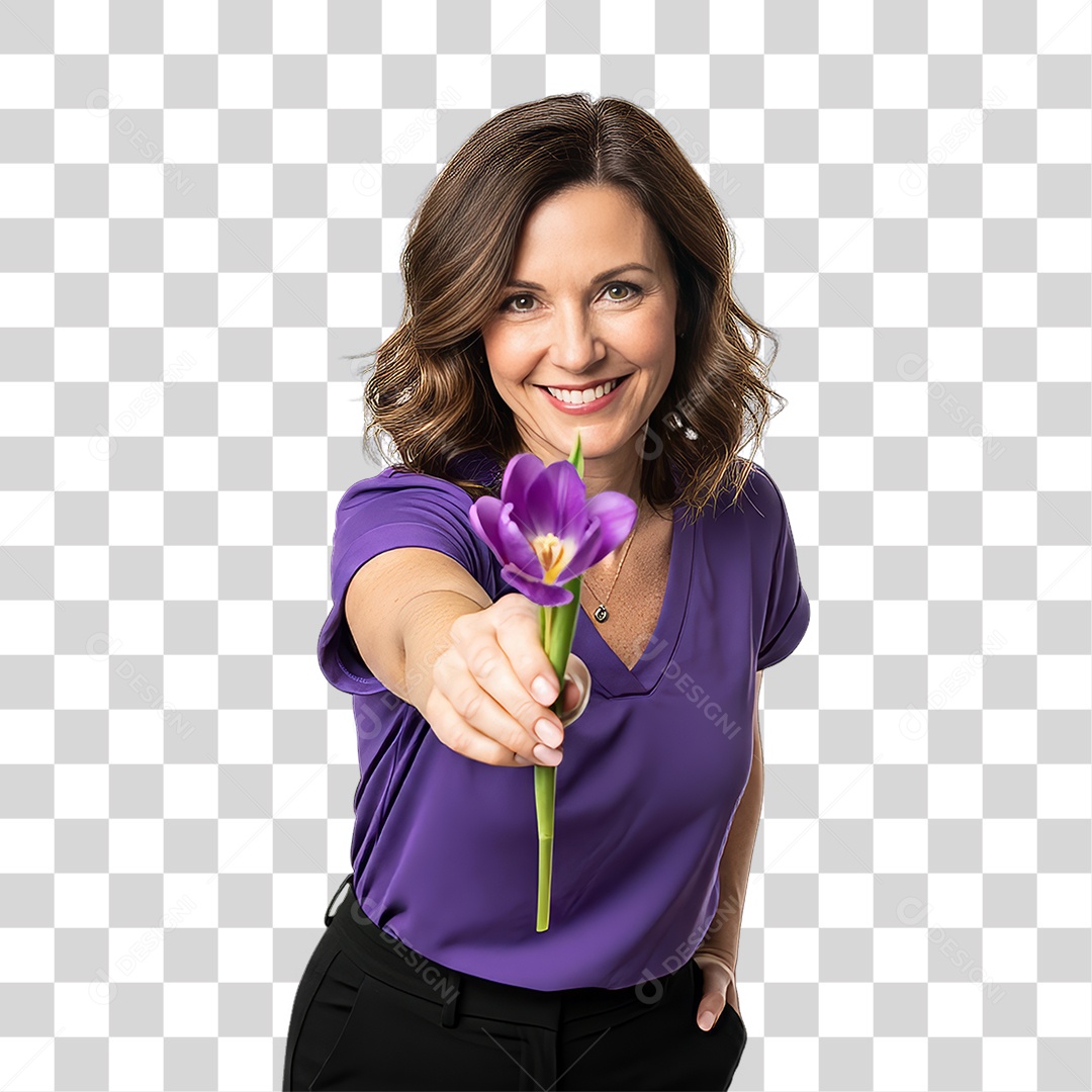 Mulher em Campanha Março Lilás PNG Transparente