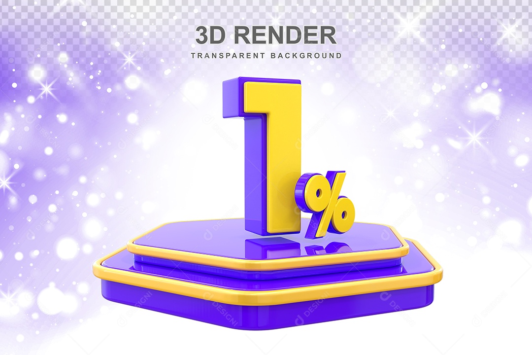 Pódio de Desconto 1% Elemento 3D Dourado e Roxo para Composição PSD