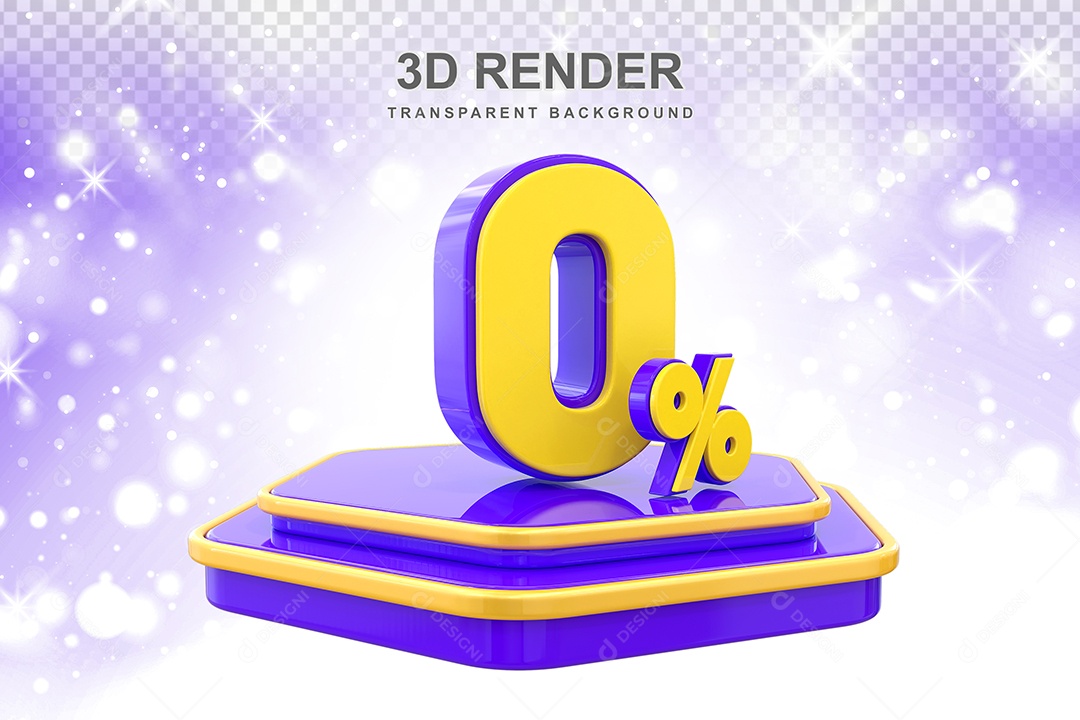 Pódio de Desconto 0% Elemento 3D Dourado e Roxo para Composição PSD