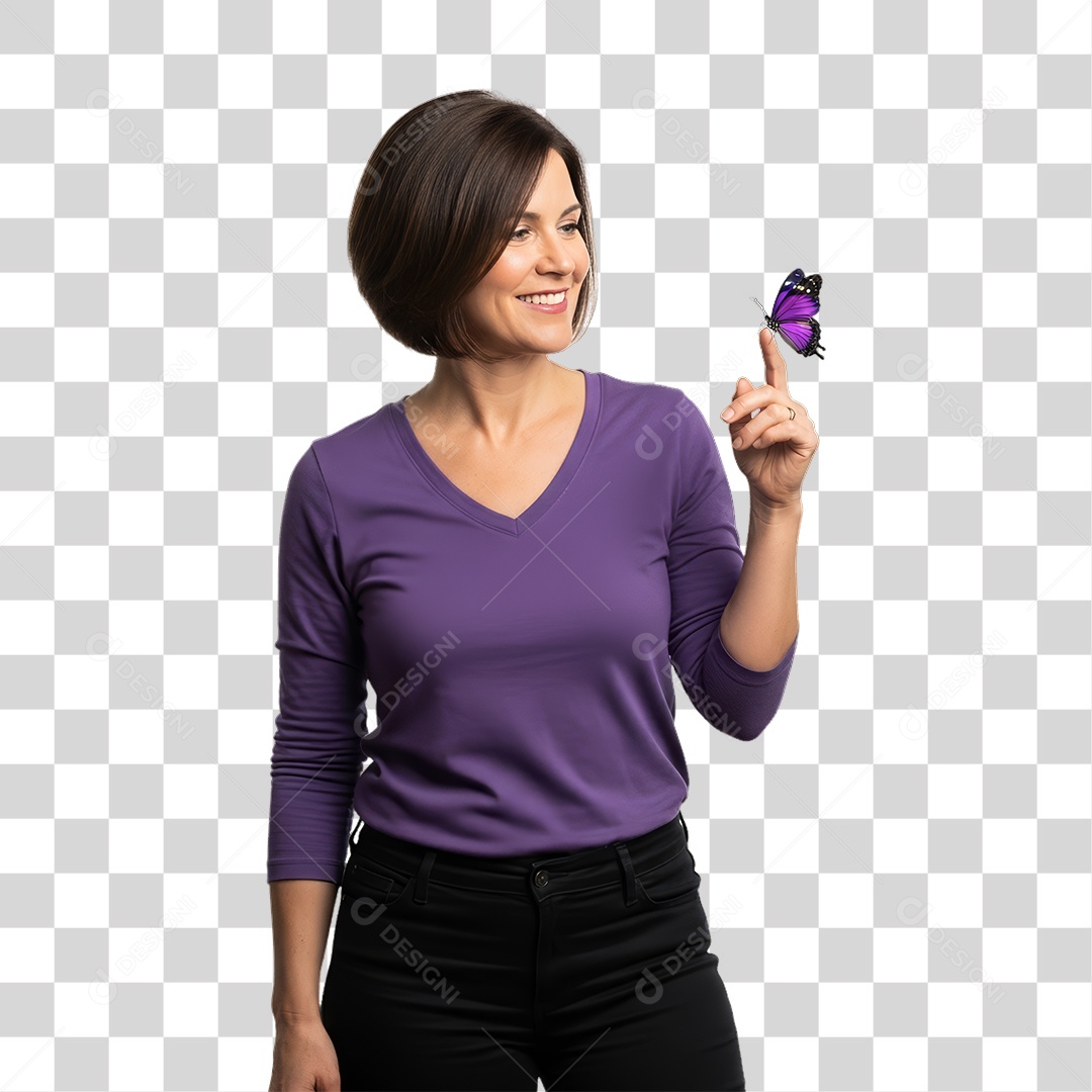 Mulher em Campanha Março Lilás PNG Transparente