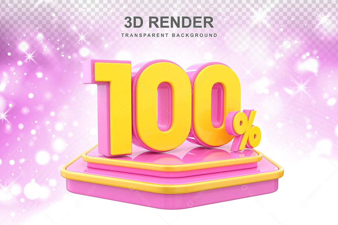 Pódio de Desconto 100% Elemento 3D Dourado e Rosa para Composição PSD