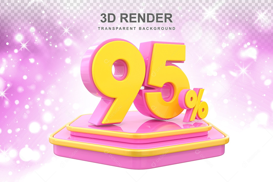 Pódio de Desconto 95% Elemento 3D Dourado e Rosa para Composição PSD