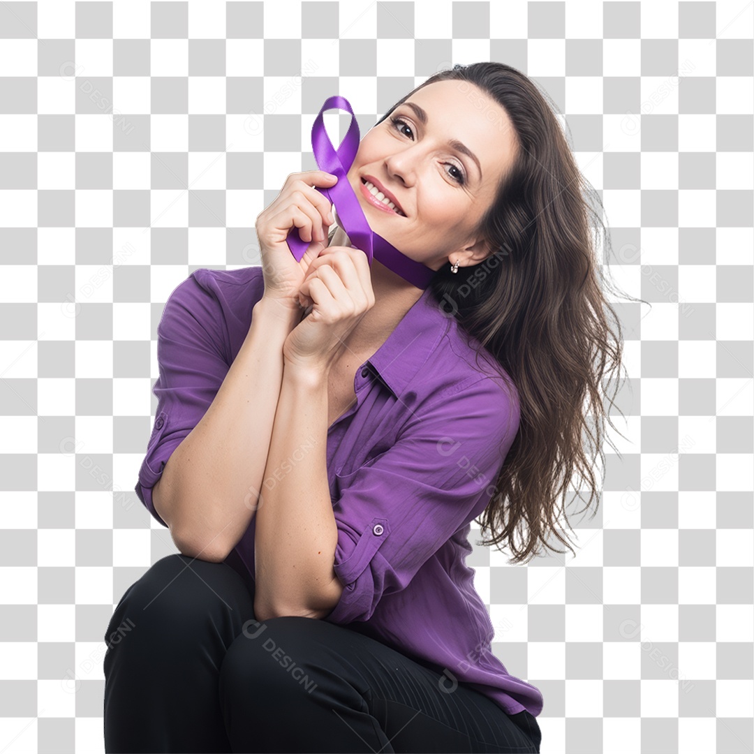 Mulher em Campanha Março Lilás PNG Transparente