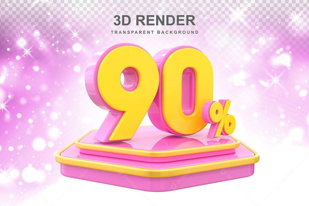 Pódio de Desconto 90% Elemento 3D Dourado e Rosa para Composição PSD