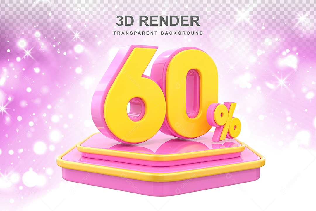 Pódio de Desconto 60% Elemento 3D Dourado e Rosa para Composição PSD