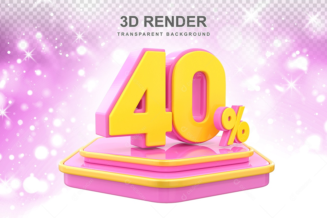 Pódio de Desconto 40% Elemento 3D Dourado e Rosa para Composição PSD