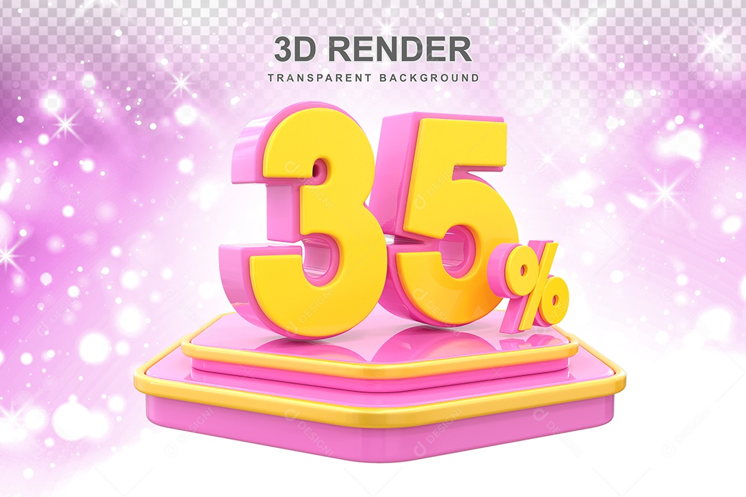 Pódio de Desconto 35% Elemento 3D Dourado e Rosa para Composição PSD