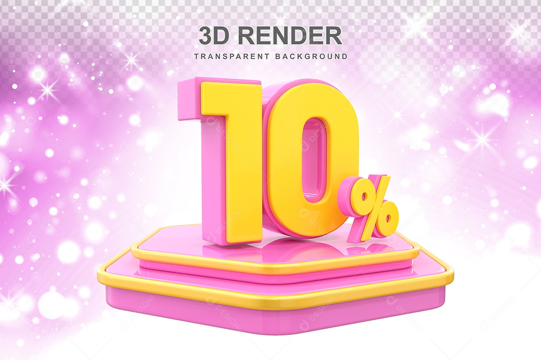 Pódio de Desconto 10% Elemento 3D Dourado e Rosa para Composição PSD