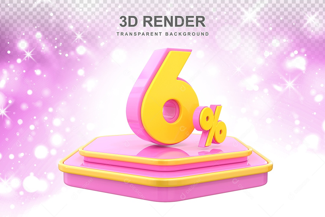 Pódio de Desconto 6% Elemento 3D Dourado e Rosa para Composição PSD
