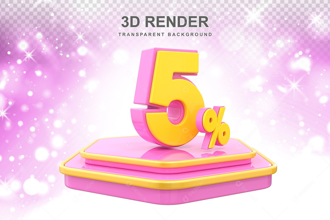 Pódio de Desconto 5% Elemento 3D Dourado e Rosa para Composição PSD