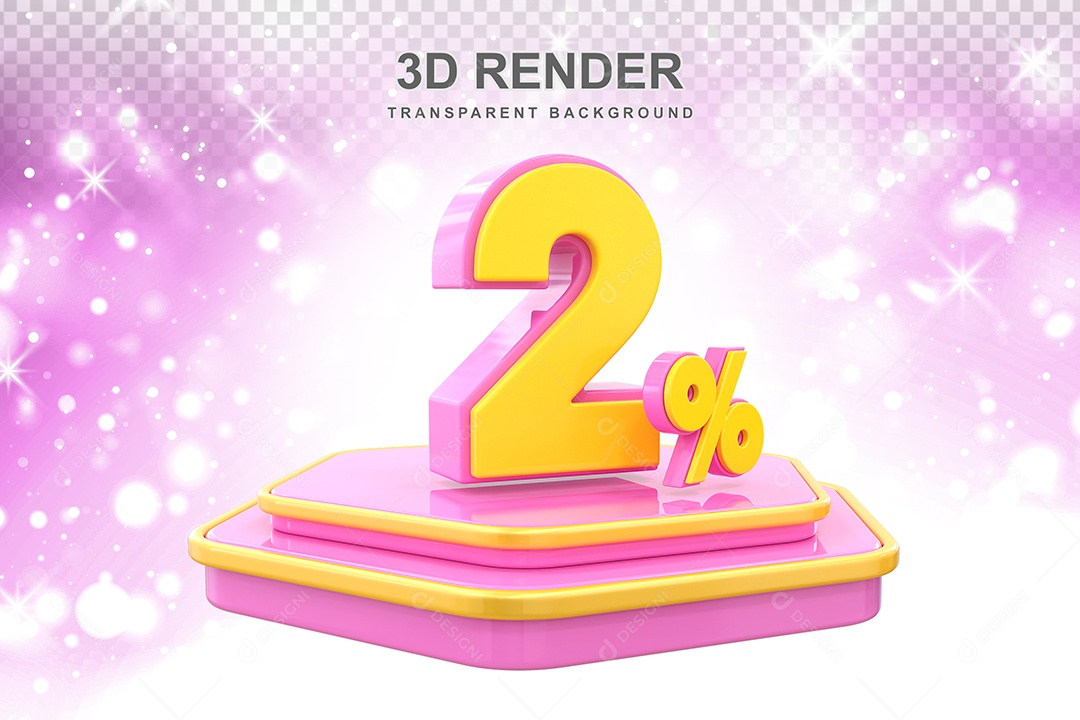 Pódio de Desconto 2% Elemento 3D Dourado e Rosa para Composição PSD