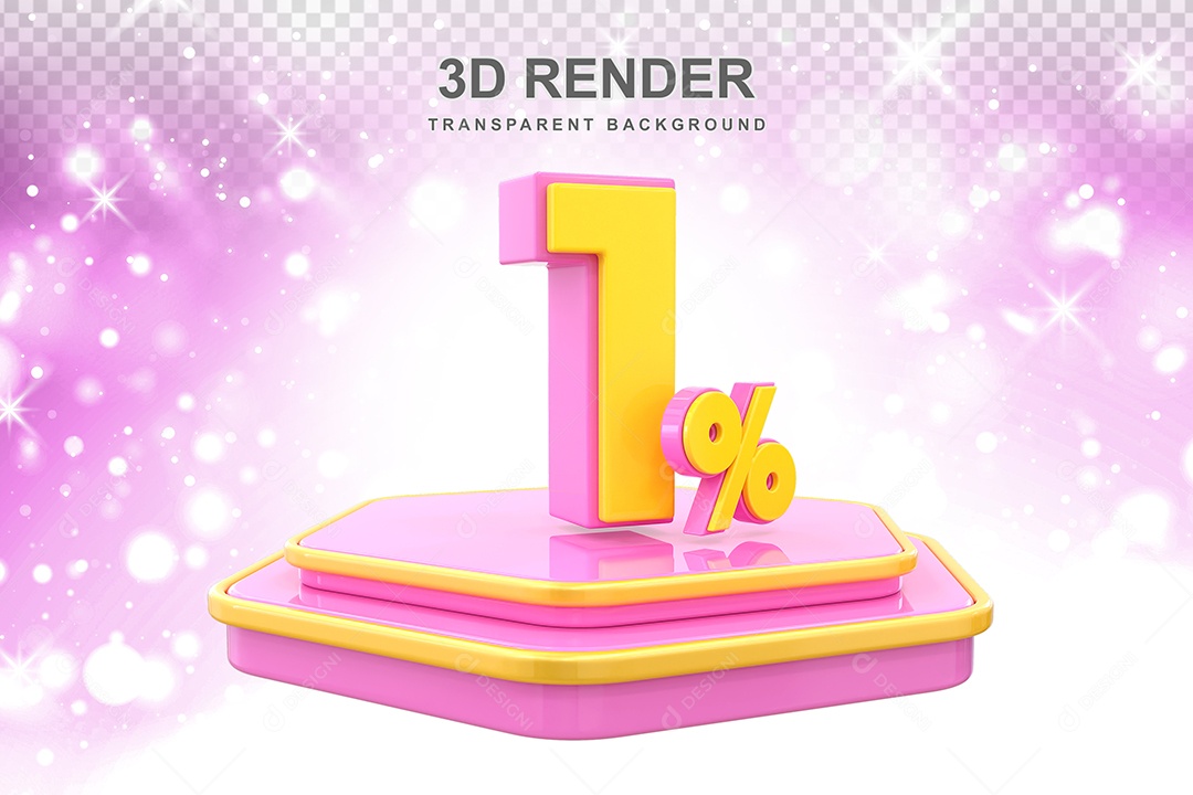 Pódio de Desconto 1% Elemento 3D Dourado e Rosa para Composição PSD