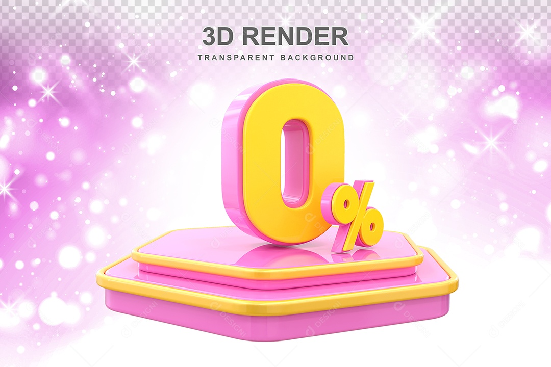 Pódio de Desconto 0% Elemento 3D Dourado e Rosa para Composição PSD