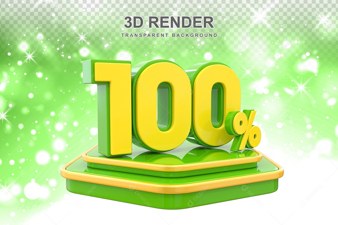 Pódio de Desconto 100% Elemento 3D Dourado e Verde para Composição PSD
