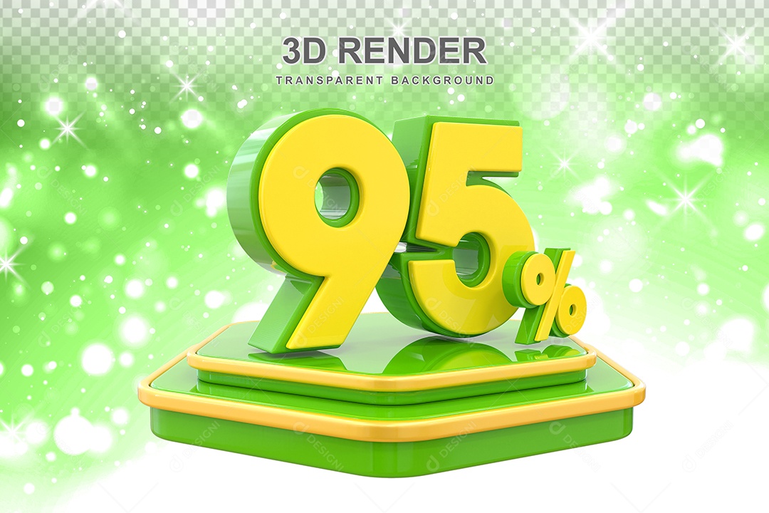 Pódio de Desconto 95% Elemento 3D Dourado e Verde para Composição PSD