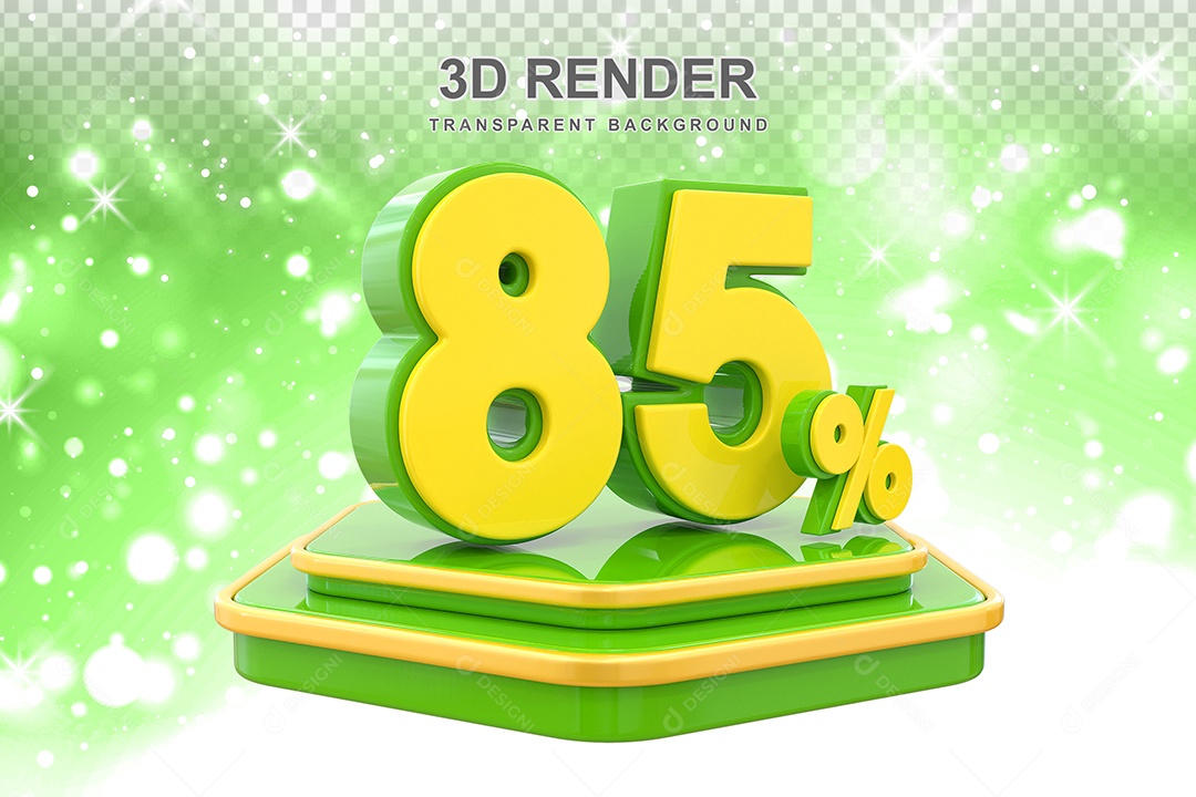 Pódio de Desconto 85% Elemento 3D Dourado e Verde para Composição PSD