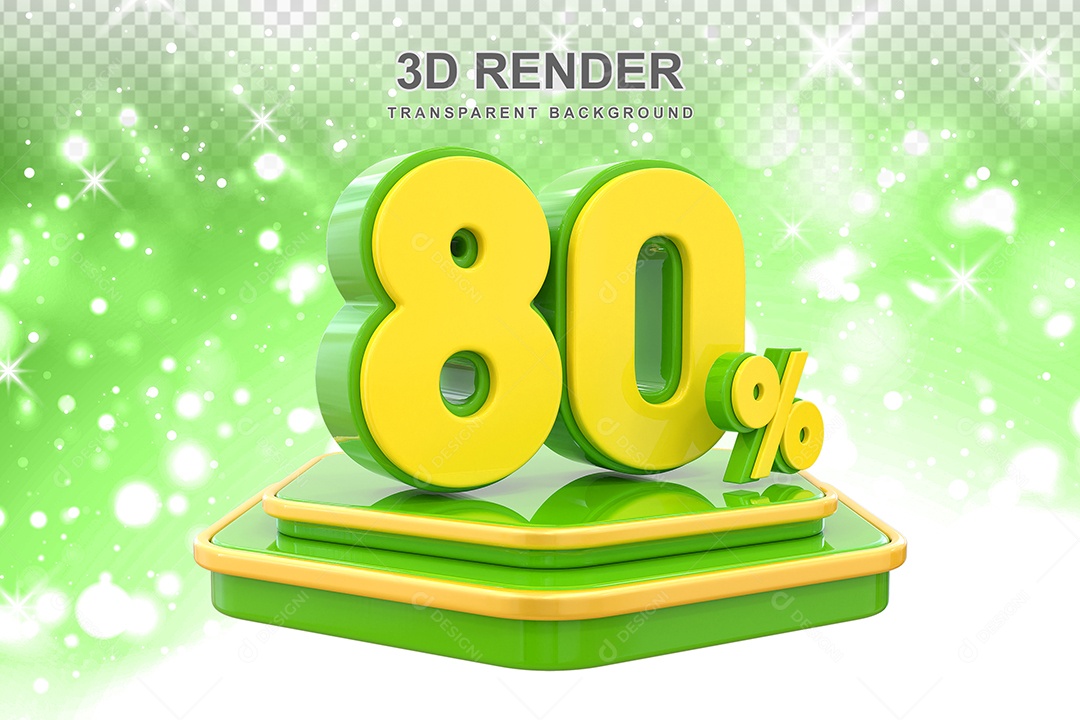 Pódio de Desconto 80% Elemento 3D Dourado e Verde para Composição PSD