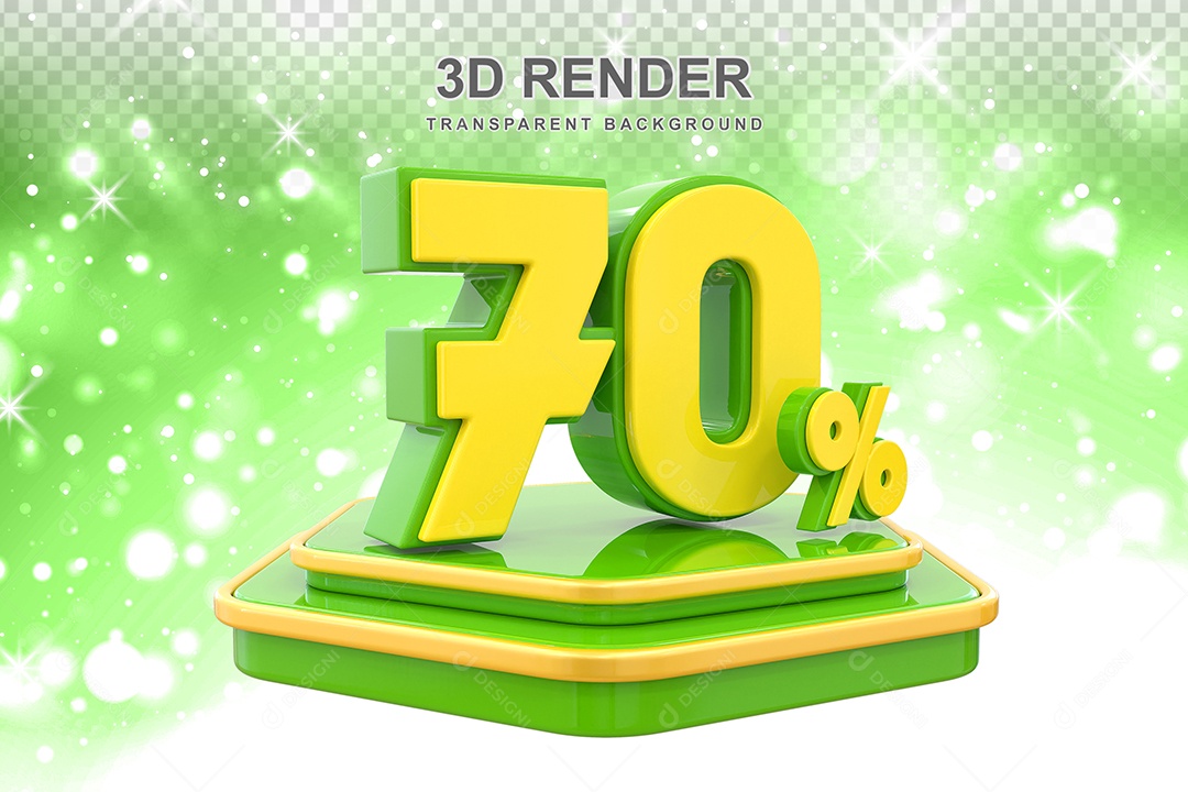 Pódio de Desconto 70% Elemento 3D Dourado e Verde para Composição PSD