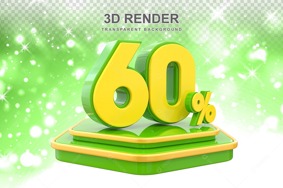 Pódio de Desconto 60% Elemento 3D Dourado e Verde para Composição PSD