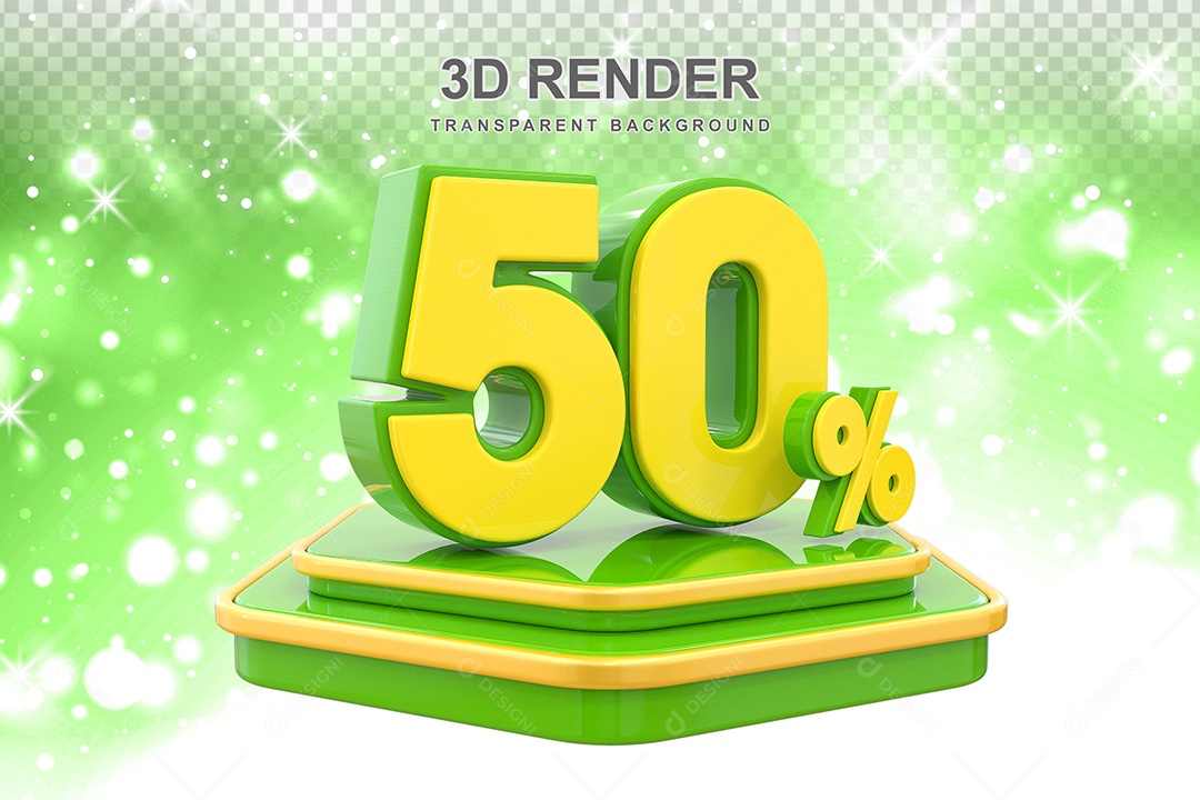 Pódio de Desconto 50% Elemento 3D Dourado e Verde para Composição PSD