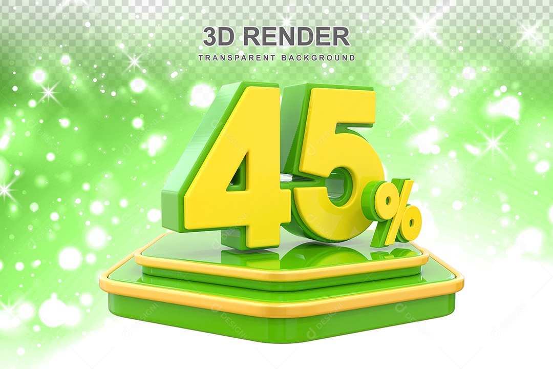 Pódio de Desconto 45% Elemento 3D Dourado e Verde para Composição PSD