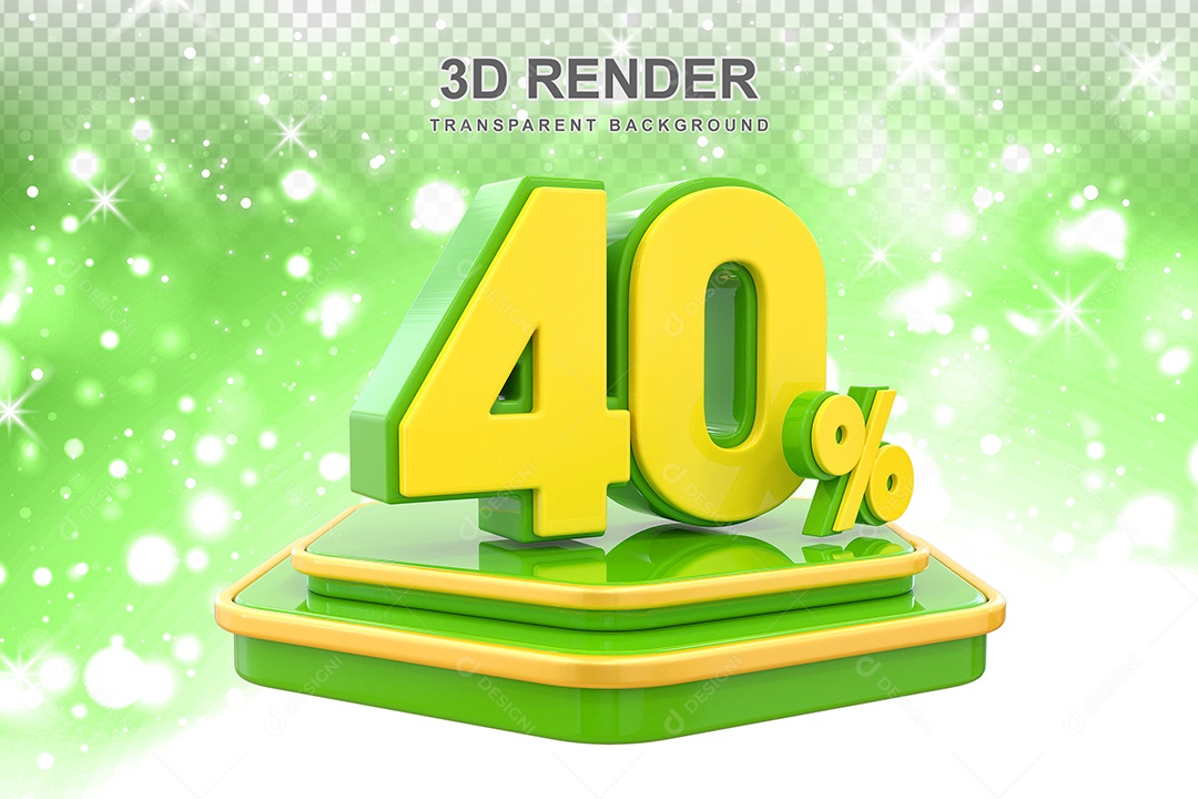 Pódio de Desconto 40% Elemento 3D Dourado e Verde para Composição PSD