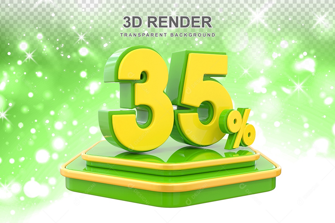 Pódio de Desconto 35% Elemento 3D Dourado e Verde para Composição PSD