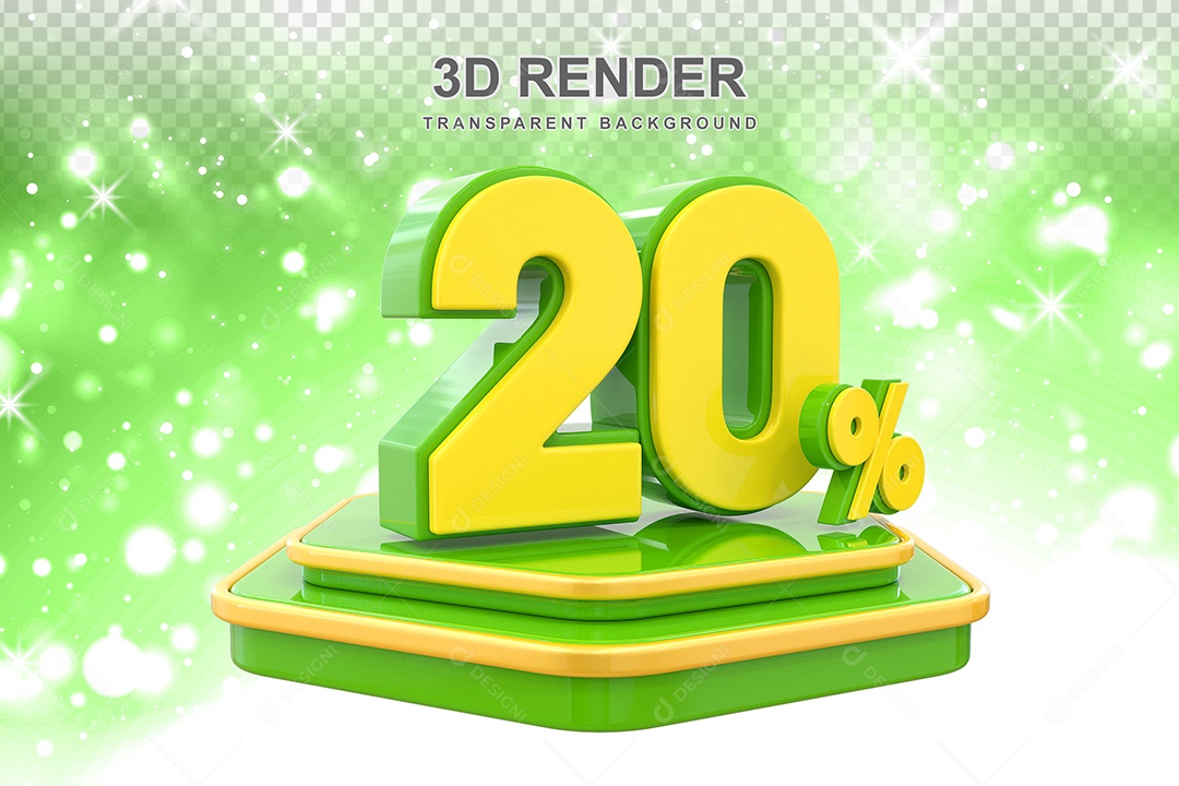 Pódio de Desconto 20% Elemento 3D Dourado e Verde para Composição PSD
