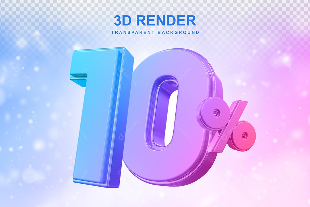 Número de Desconto 10% Elemento 3D Colorido para Composição PSD