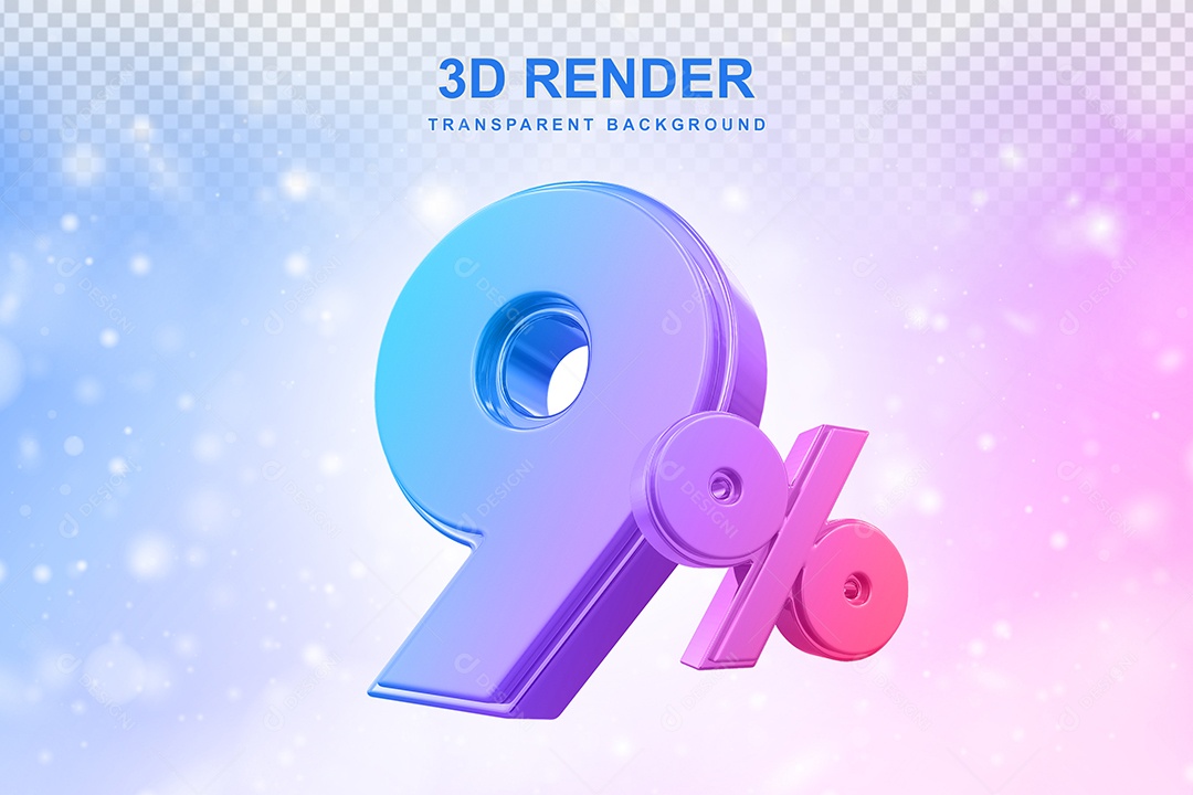 Número de Desconto 9% Elemento 3D Colorido para Composição PSD