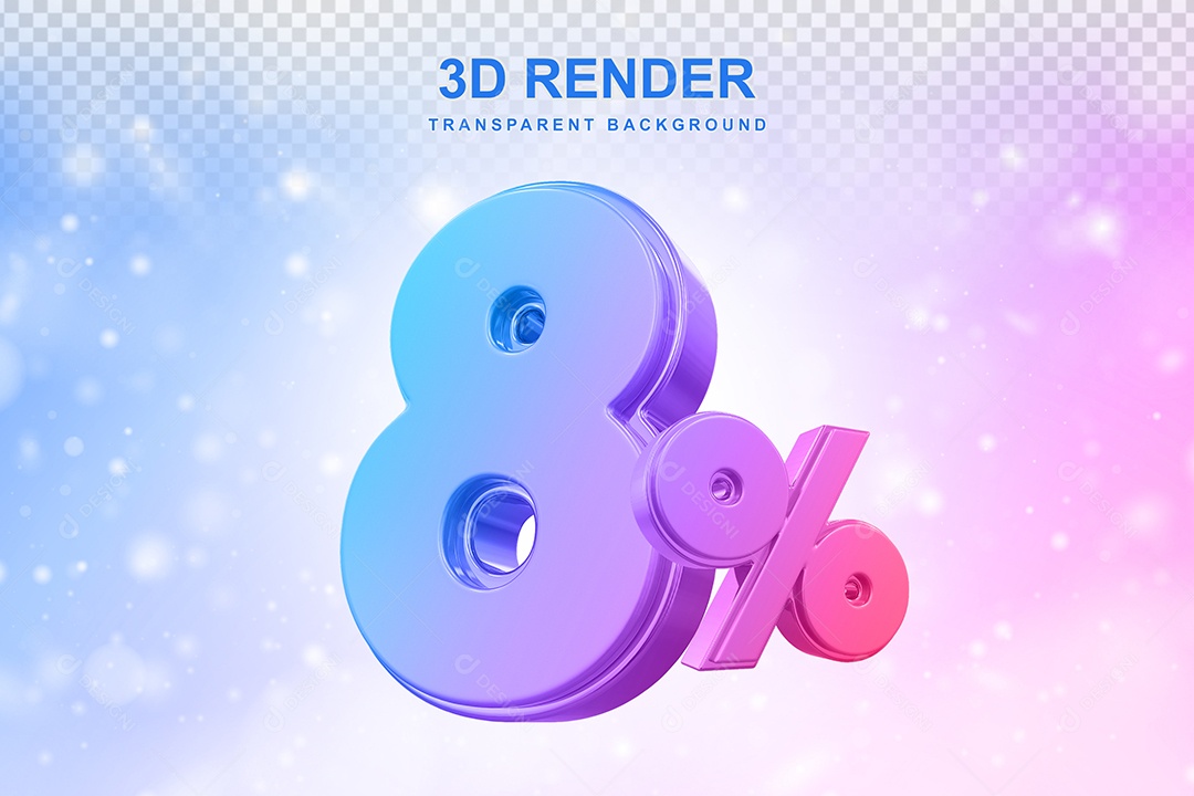 Número de Desconto 8% Elemento 3D Colorido para Composição PSD