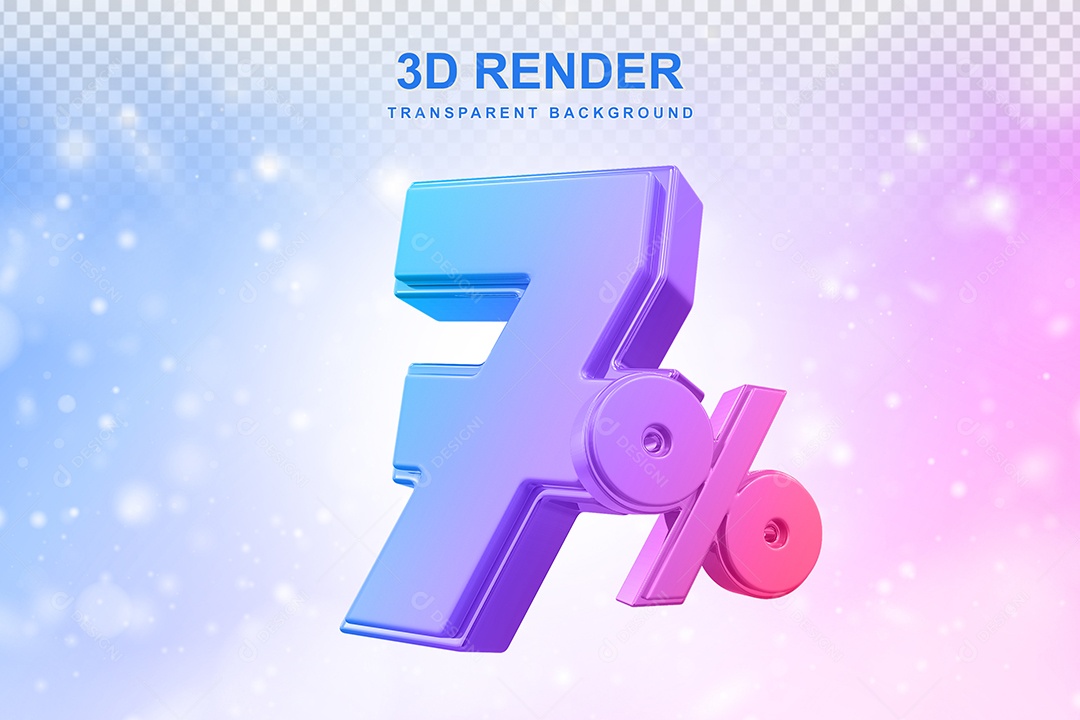 Número de Desconto 7% Elemento 3D Colorido para Composição PSD