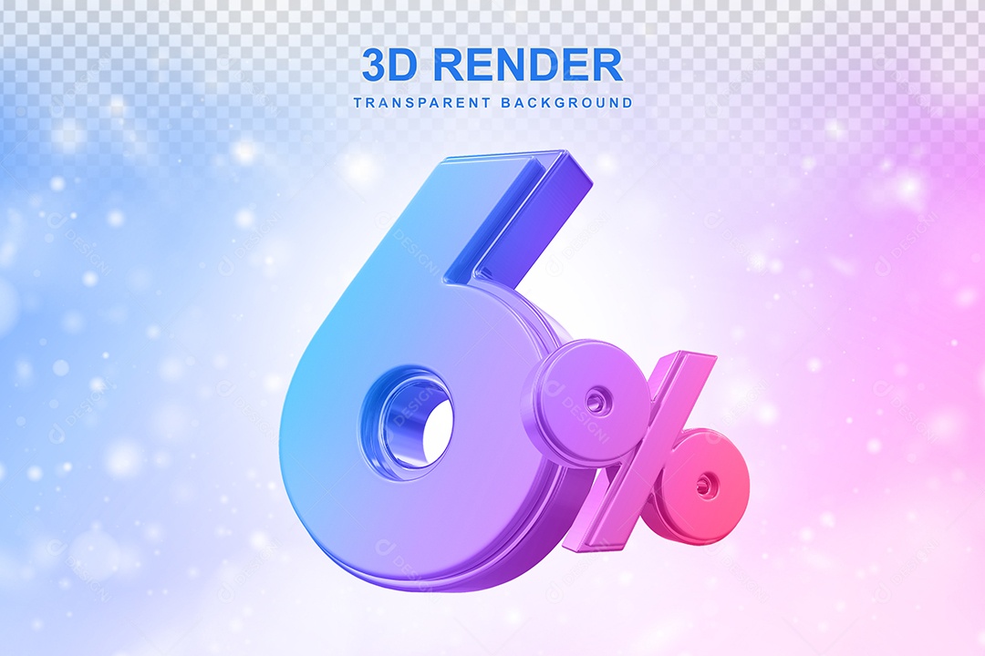 Número de Desconto 6% Elemento 3D Colorido para Composição PSD
