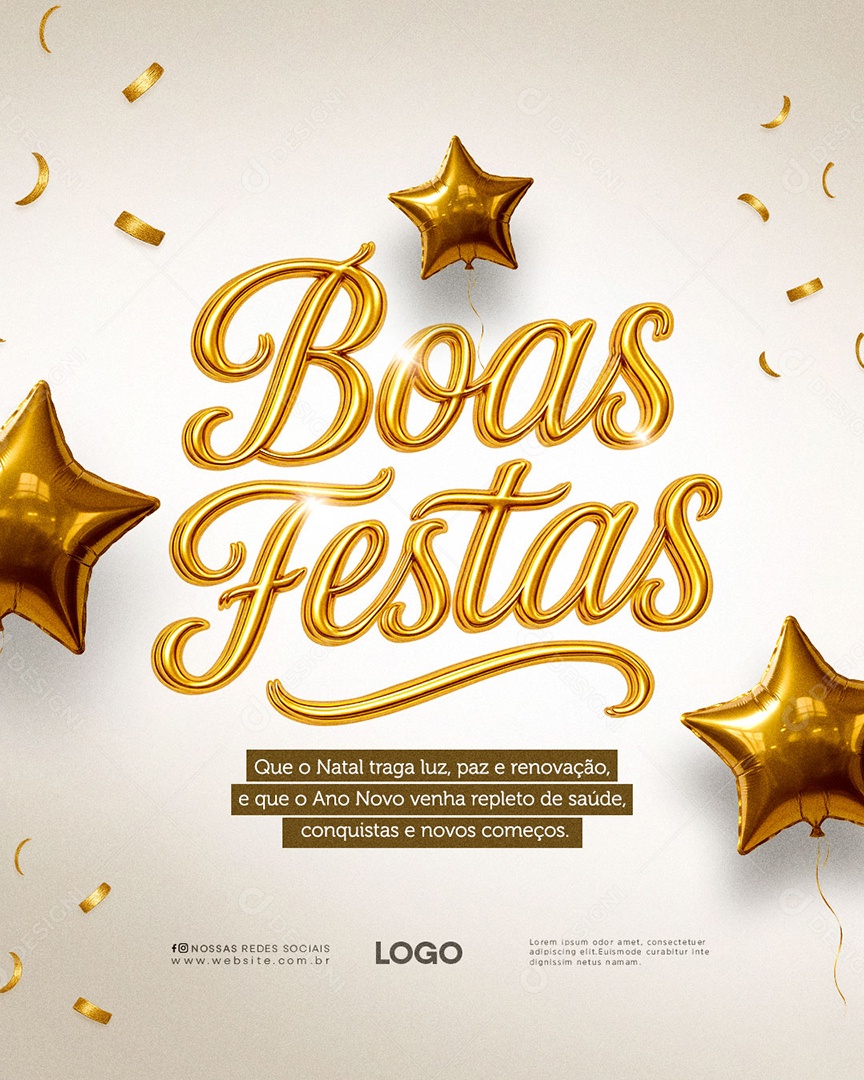 Feliz Natal e Ano Novo Boas Festas Social Media PSD Editável
