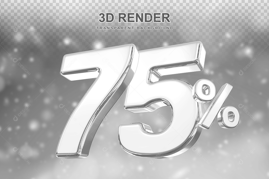 Número de Desconto 75% Elemento 3D Prata para Composição PSD
