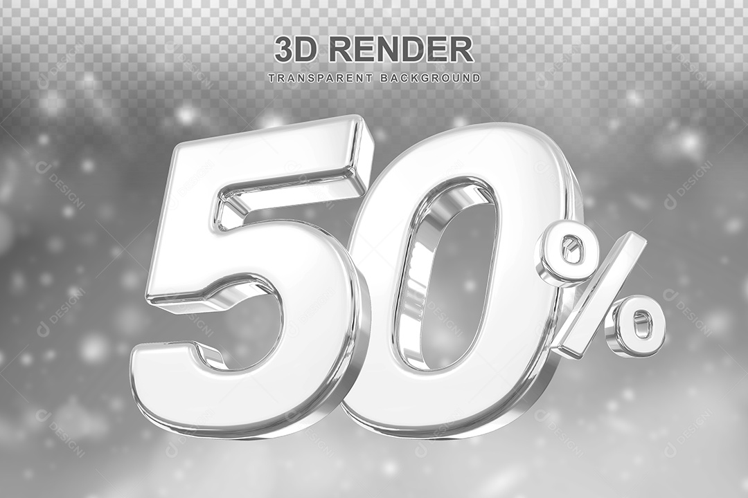 Número de Desconto 50% Elemento 3D Prata para Composição PSD