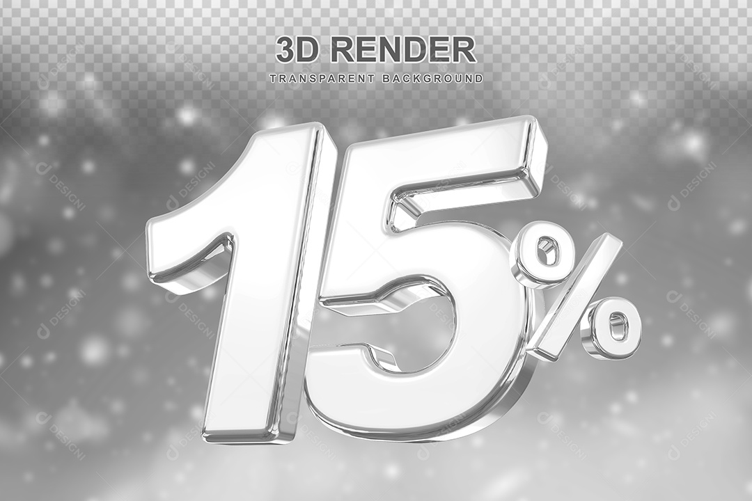 Número de Desconto 15% Elemento 3D Prata para Composição PSD