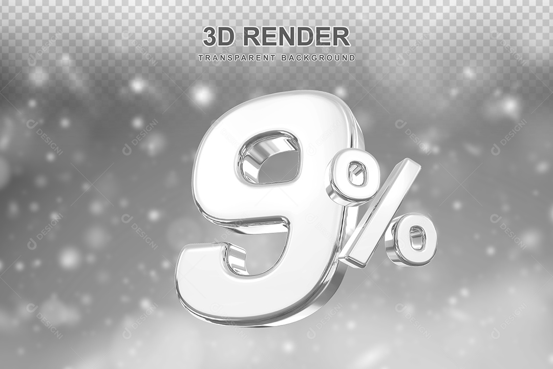 Número de Desconto 9% Elemento 3D Prata para Composição PSD