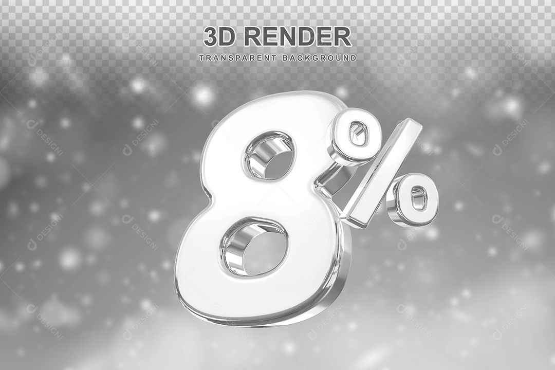 Número de Desconto 8% Elemento 3D Prata para Composição PSD