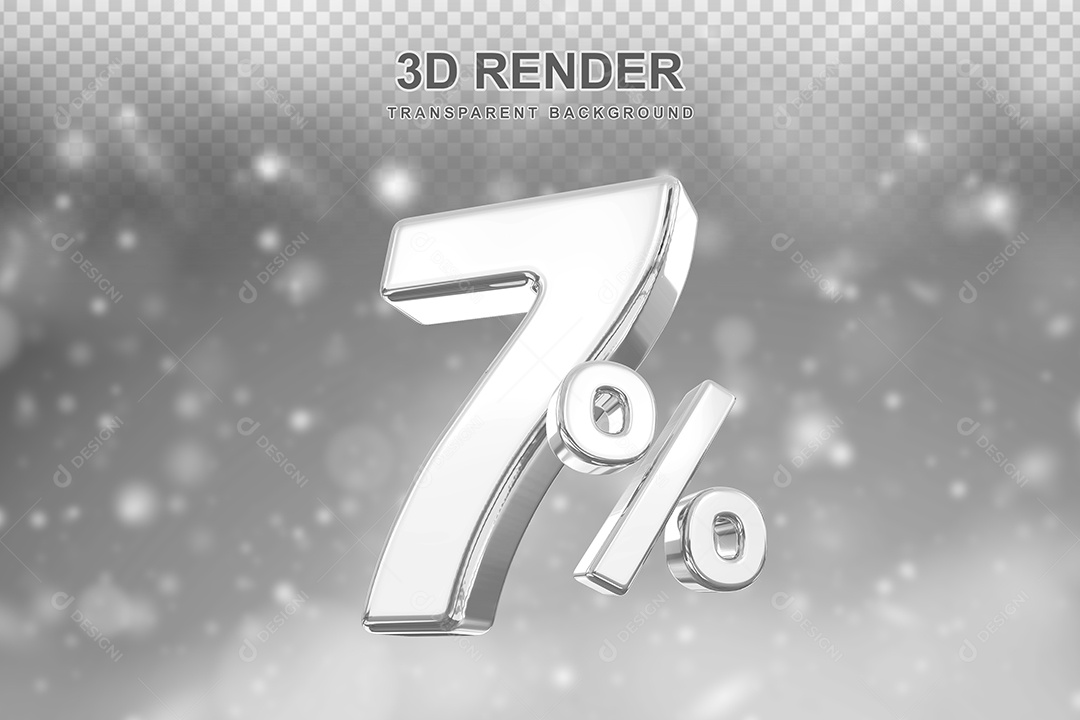 Número de Desconto 7% Elemento 3D Prata para Composição PSD