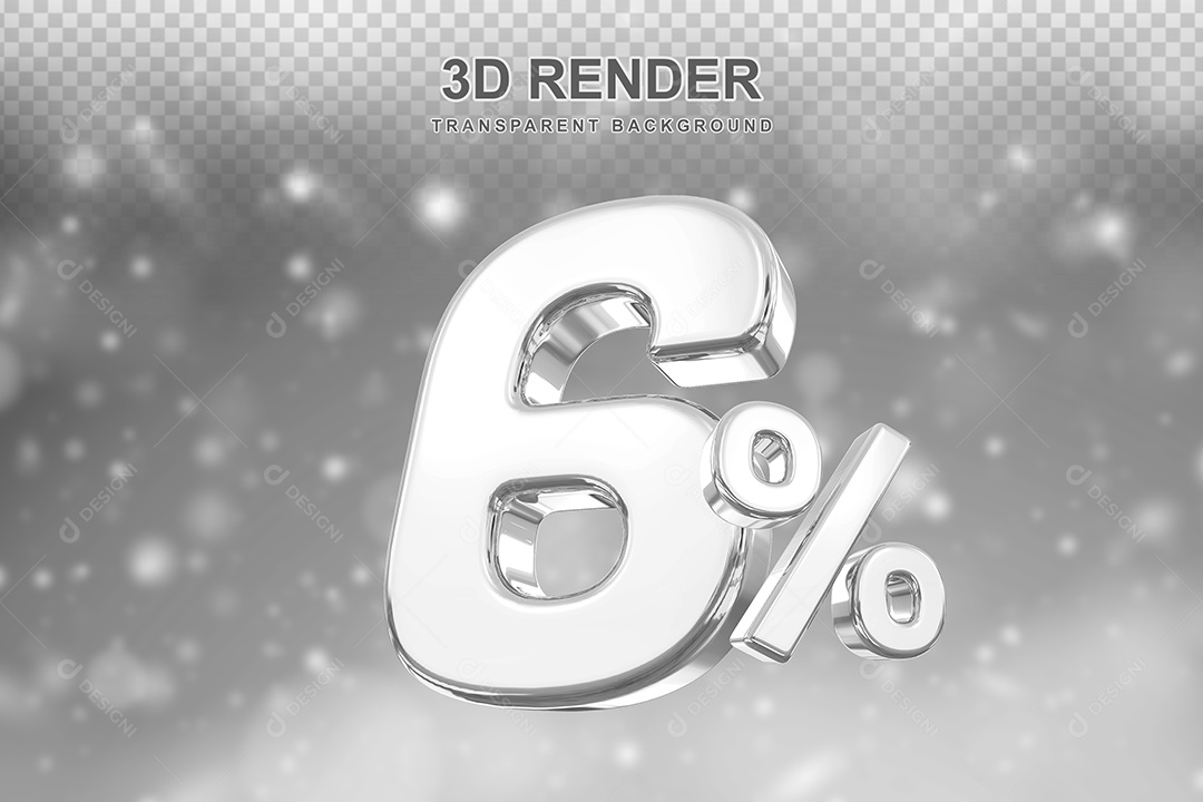 Número de Desconto 6% Elemento 3D Prata para Composição PSD
