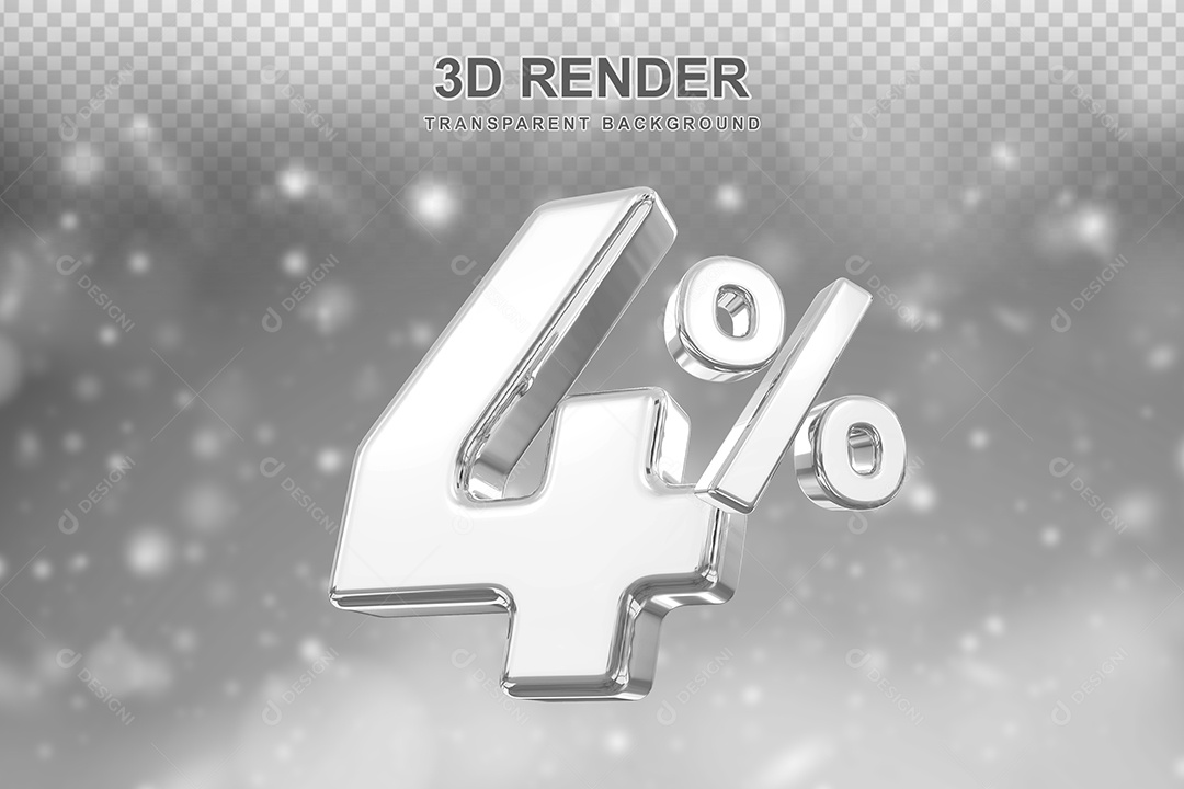 Número de Desconto 4% Elemento 3D Prata para Composição PSD
