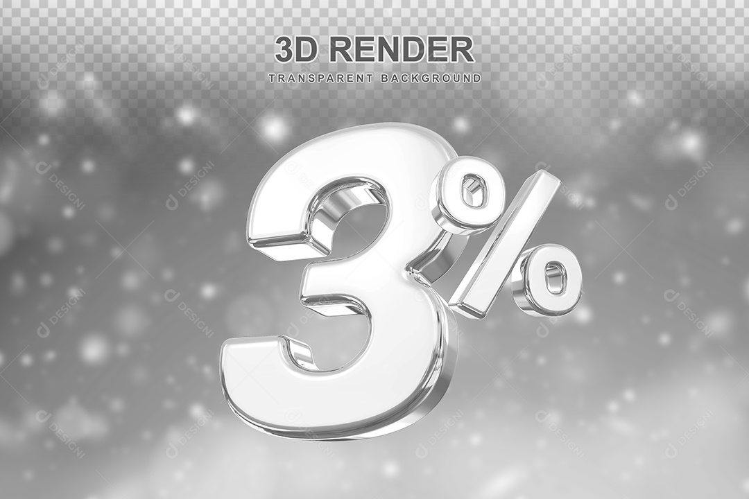Número de Desconto 3% Elemento 3D Prata para Composição PSD