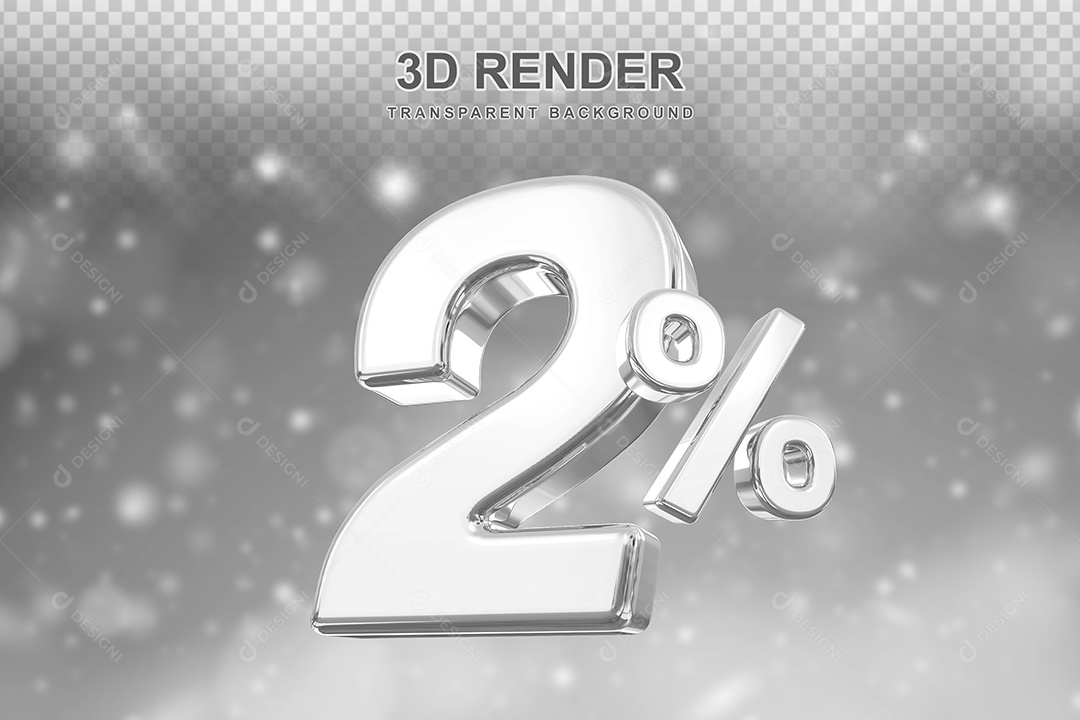Número de Desconto 2% Elemento 3D Prata para Composição PSD