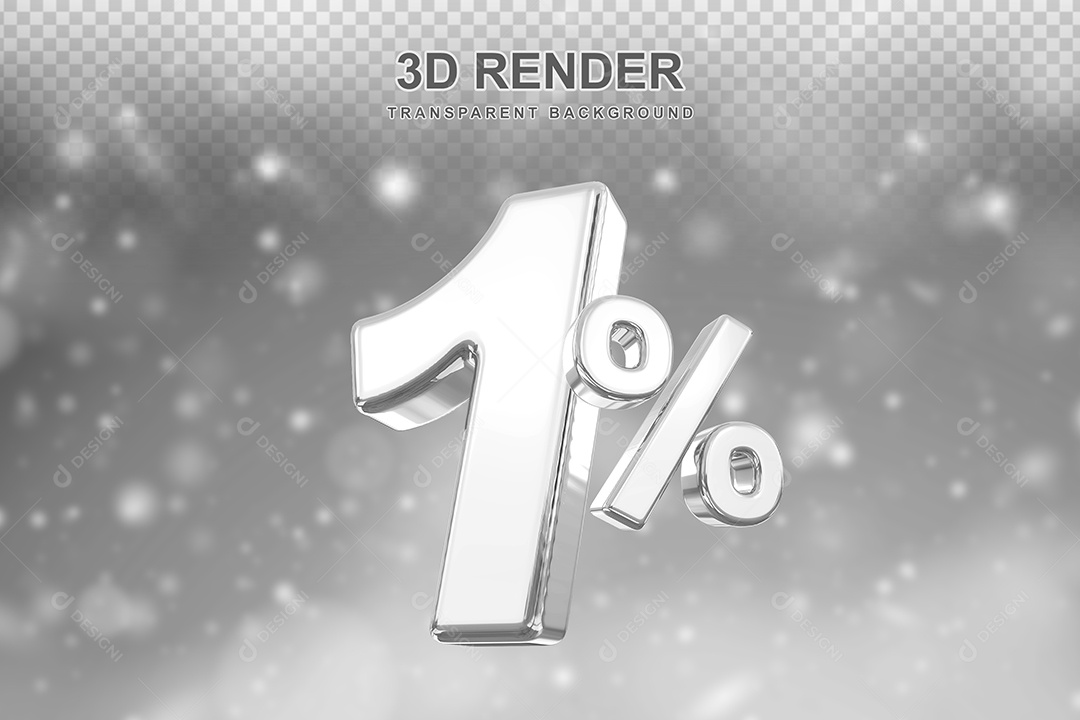 Número de Desconto 1% Elemento 3D Prata para Composição PSD
